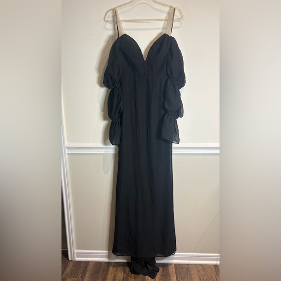 KATIE MAY Estella Gown Black Off Shoulder Puff Sleeve XS - Picture 4 of 10